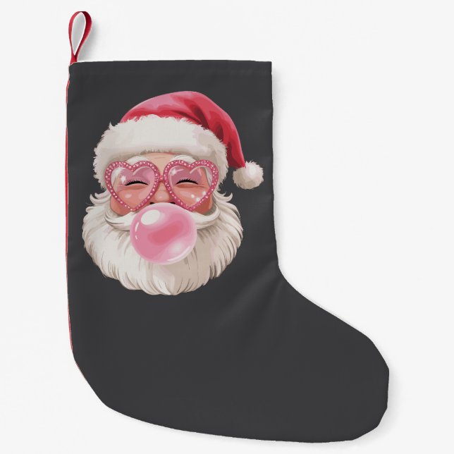 Santa Blowing Bubble Christmas Funny Xmas Small Christmas Stocking (Front)