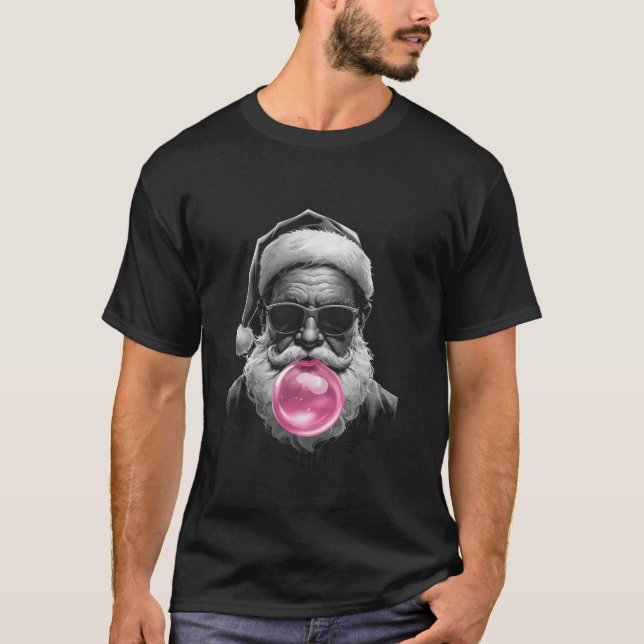 Santa Blowing Pink Bubble Bubblegum Funny Santa Ch T-Shirt (Front)