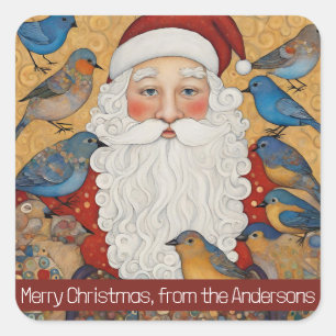Santa Blue Birds Square Sticker