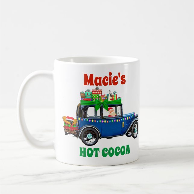 Santa Blue Car Christmas Presents Hot Cocoa Coffee Mug (Left)