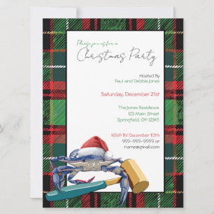 Santa Blue Crab with Mallet Christmas Party Custom Invitation