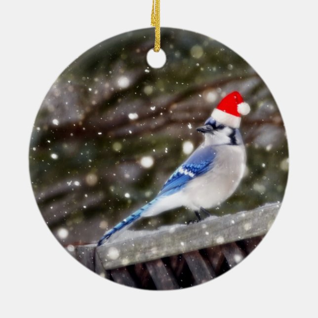 Santa Blue Jay Ceramic Tree Decoration (Back)
