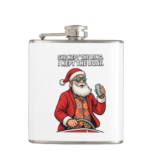 Santa Boat Captain Holiday Quote Funny Christmas   Hip Flask