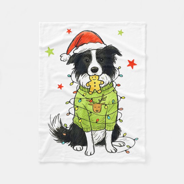Santa Border Collie Christmas Border Collie Dog Mo Fleece Blanket (Front)