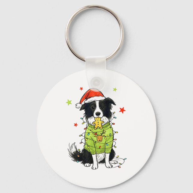 Santa Border Collie Christmas Border Collie Dog Mo Key Ring (Front)