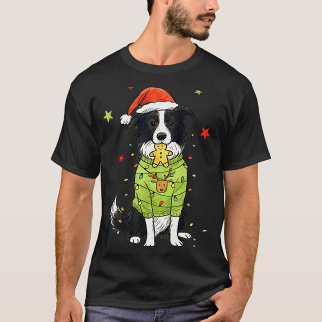 Santa Border Collie Christmas Border Collie Dog Mo T-Shirt (Front)