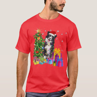 Santa Border Collie Dog Christmas Tree Light Funny T-Shirt