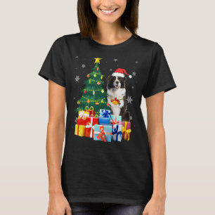 Santa Border Collie Dog Christmas Tree Light Xmas T-Shirt