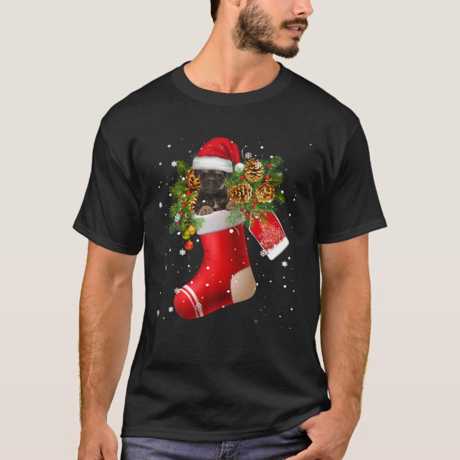 Santa Border Terrier In Christmas Sock Pajama T-Shirt (Front)