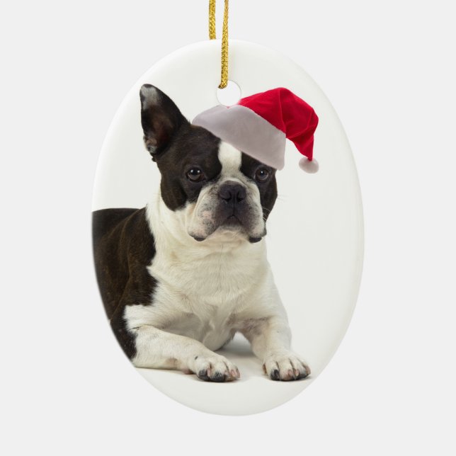 Santa Boston Terrier Ornament (Back)