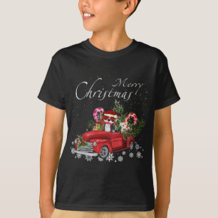 Santa Boston Terrier Riding Red Truck Merry Christ T-Shirt