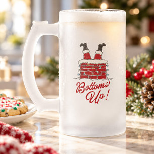 Santa “Bottoms Up” Funny Holiday Party Gift Frosted Glass Beer Mug