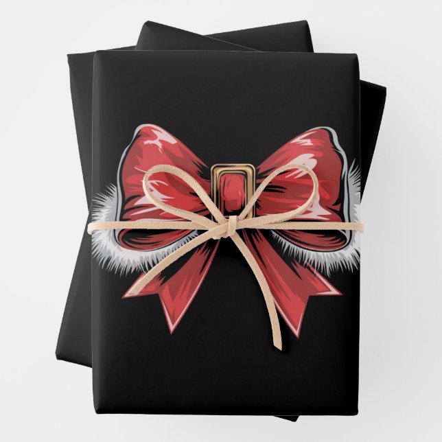 Santa Bow Noel Santa Coquette Christmas Holiday  Wrapping Paper Sheet (In situ)