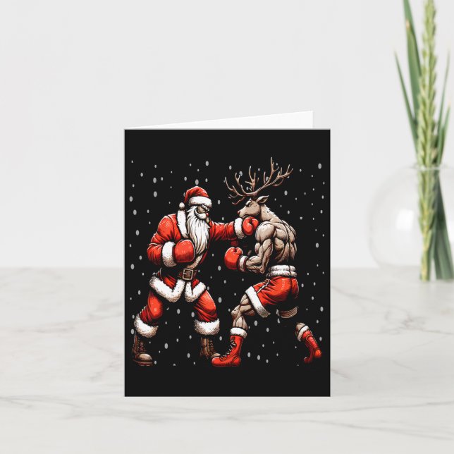 Santa Boxing Reindeer Christmas Sweater  Card (Front)