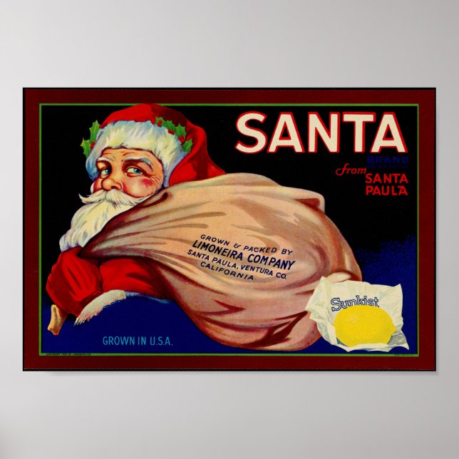 Santa Brand Lemons Ventura County California Fruit Poster (Front)