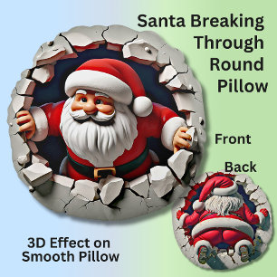 Santa Breaking Through Wall - 3D Effect Round Cushion