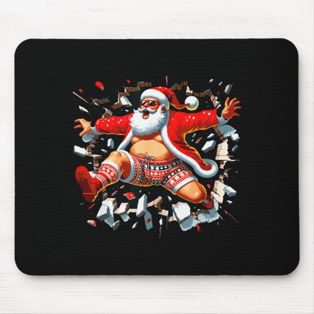 Santa Breaking Through Wall Xmas In July Boys Ugly Mouse Mat (Front)