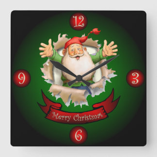 Santa Breakthrough ~ Merry Christmas Greetings ~ Square Wall Clock
