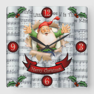 Santa Breakthrough ~Rolled Christmas Sheet Music ~ Square Wall Clock