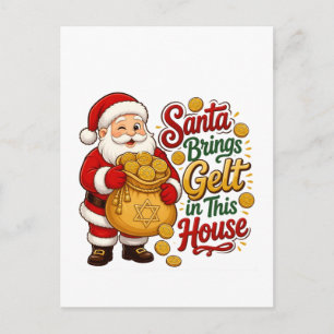 Santa Bring Gelt in this House Christmukkah Jew  Holiday Postcard