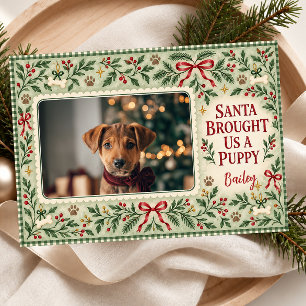 Santa Brought Us a Puppy Christmas Photo Holiday Card