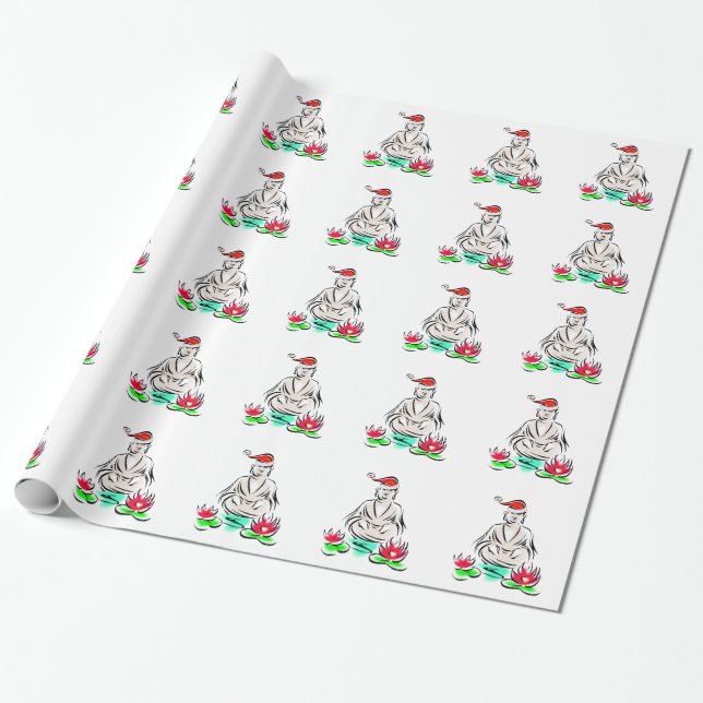 Santa Buddha with Santa Hat Wrapping Paper (Unrolled)