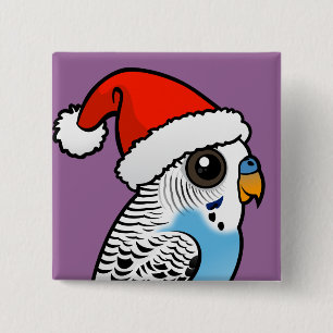 Santa Budgie Blue 15 Cm Square Badge