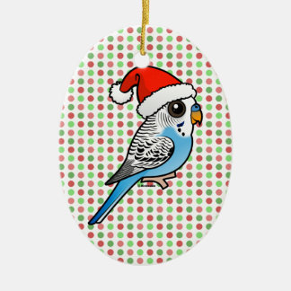 Santa Budgie Blue Ceramic Tree Decoration