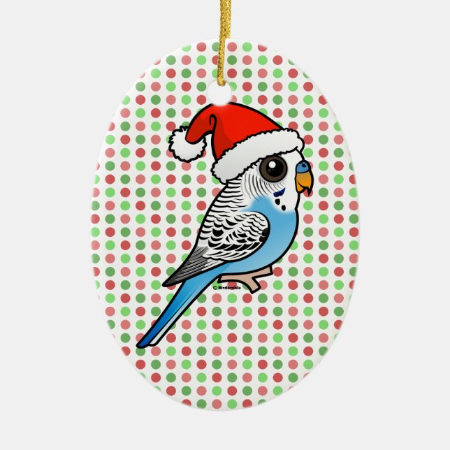 Santa Budgie Blue Ceramic Tree Decoration (Front)