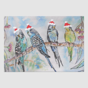 Santa Budgie Budgies Floral Pattern Tissue Paper