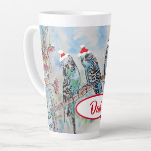 Santa Budgie Christmas Budgies Budgerigar Bird Dad Latte Mug
