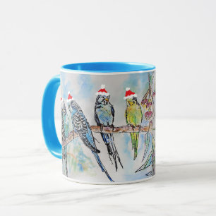 Santa Budgie Christmas Mug Blue
