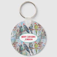 Santa Budgie Christmas Watercolor Painting Bird