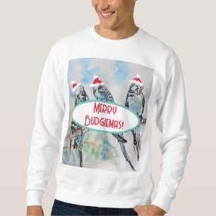 Santa Budgie Christmas Watercolor Painting Bird Sweatshirt