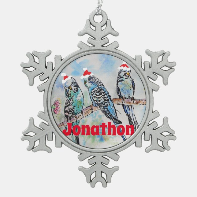 Santa Budgie Parrot Budgies Boys Name Ornament (Front)