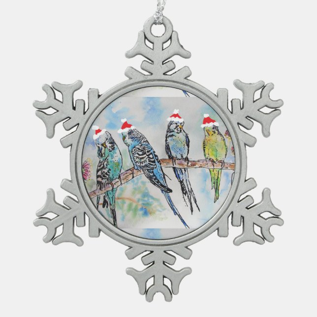 Santa Budgie Parrot Watercolor Budgies Ornament (Front)