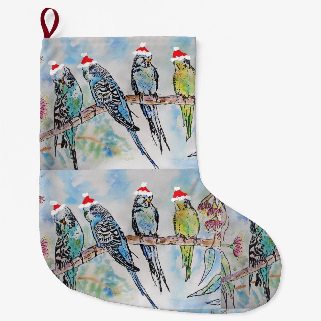 Santa Budgies Budgie bird Christmas Stocking (Front)