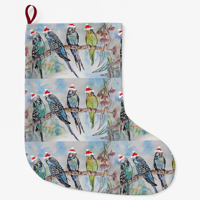 Santa Budgies Budgie bird Christmas Stocking (Front)