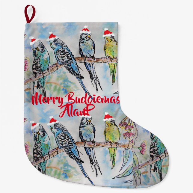 Santa Budgies Budgie bird Christmas Stocking (Front)