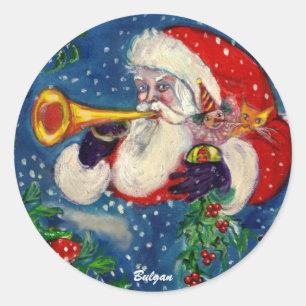 SANTA BUGLER CLASSIC ROUND STICKER