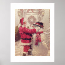 Santa Builds A Snowman Vintage Style