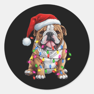 Santa Bulldog Christmas Tree Light Pajama Dog X-ma Classic Round Sticker