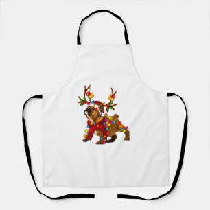 Santa bulldog gorgeous reindeer Light Christmas  Apron
