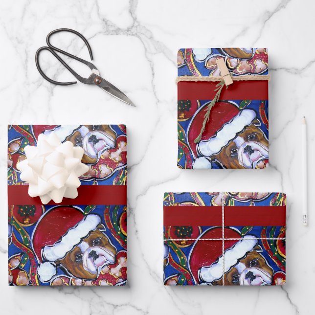 SANTA BULLDOG WRAPPING PAPER SHEET (Front)