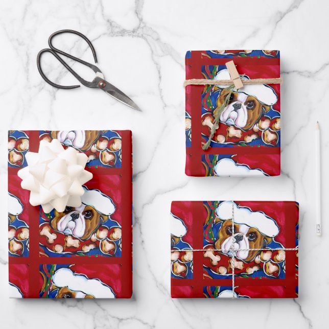 SANTA BULLDOG WRAPPING PAPER SHEET (Front)