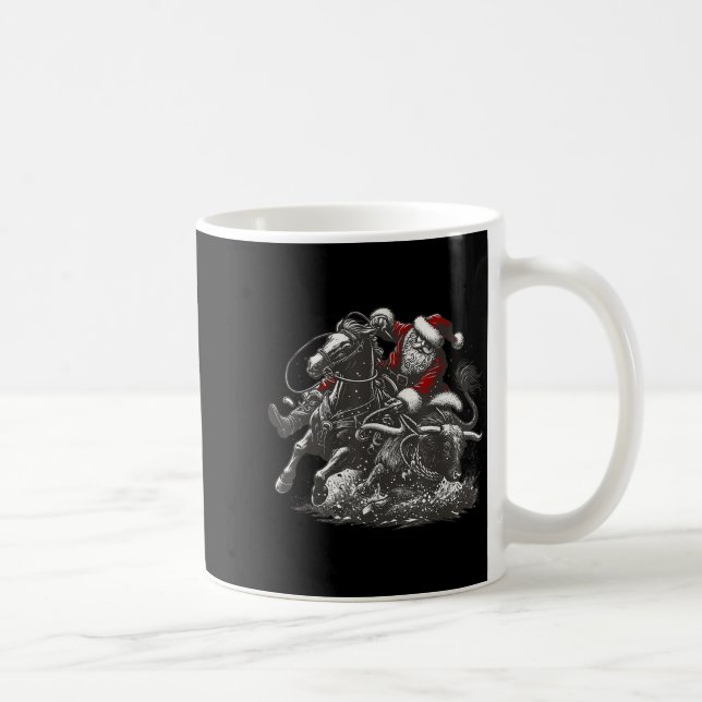 Santa Bulldogging Christmas Cowboy Santa Rodeo Xma Coffee Mug (Right)