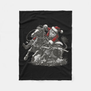 Santa Bulldogging Christmas Cowboy Santa Rodeo Xma Fleece Blanket