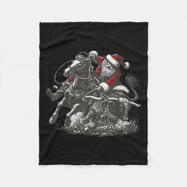 Santa Bulldogging Christmas Cowboy Santa Rodeo Xma Fleece Blanket (Front)