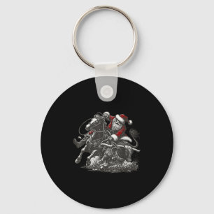 Santa Bulldogging Christmas Cowboy Santa Rodeo Xma Key Ring