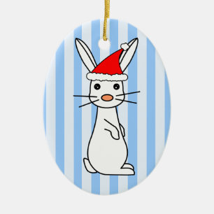 Santa Bunny - White with Blue Stripes Ceramic Tree Decoration